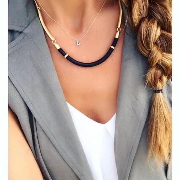 Stella & Dot | Retired Marcell Black Leather+Vintage Gold Collar Necklace - Picture 3 of 8